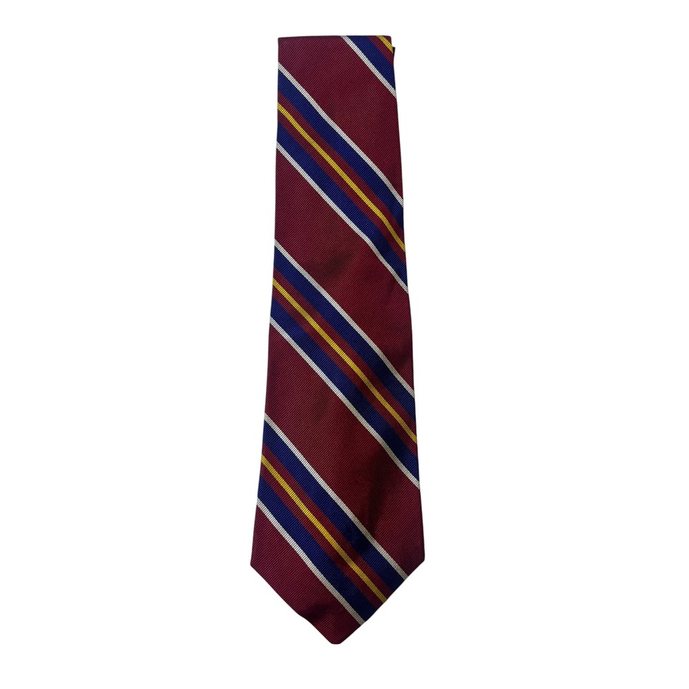 Polo Ralph Lauren Silk Tie Burgundy Navy Blue Gold Striped Regimental USA Made - Picture 2 of 7